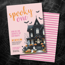 Roze Spooky Eén Halloween Eerste Verjaardag