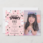Roze spooky een Halloween meisje 1e verjaardag Kaart (Voorkant)