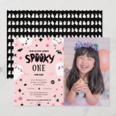 Roze spooky een Halloween meisje 1e verjaardag Kaart (Voorkant / Achterkant)