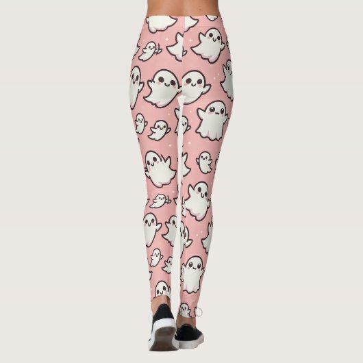 Roze Spooky Ghost Pattern Halloween Leggings (Achterkant)