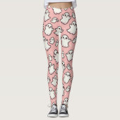Roze Spooky Ghost Pattern Halloween Leggings (Voorkant)