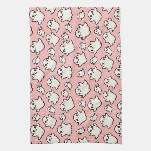 Roze Spooky Ghost Pattern Halloween Theedoek (Verticaal)