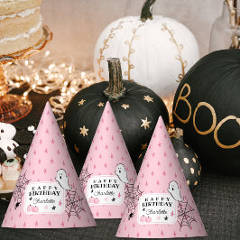 Roze Spooky Halloween Gelukkige Verjaardag Naam Feesthoedjes