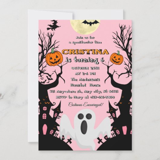 Roze Spooky Halloween Verjaardag Kaart (Voorkant)