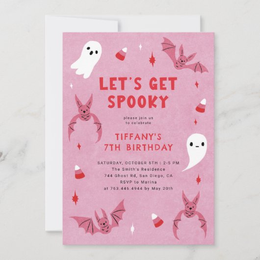 Roze Spooky Halloween Verjaardagsfeestje Kaart (Voorkant)