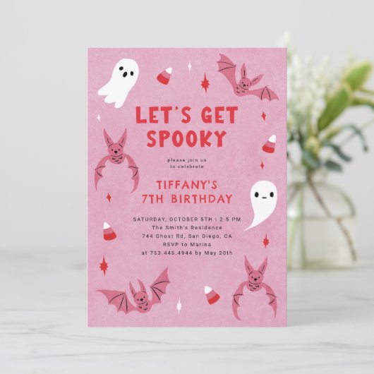Roze Spooky Halloween Verjaardagsfeestje Kaart (Staand voorkant)