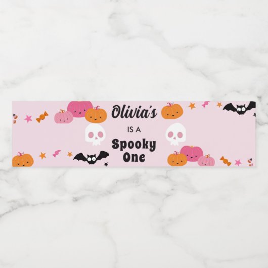 Roze Spooky Halloween Verjaardagsfeestje Waterfles Etiket (Enkel label)