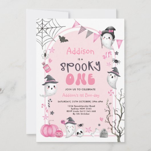 Roze Spooky One Cute Ghost Girl 1ste verjaardag Kaart (Voorkant)