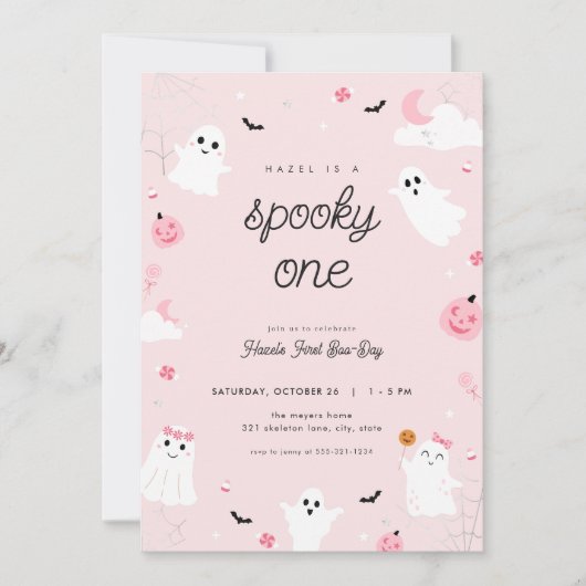 Roze Spooky One First Birthday Party Uitnodiging (Voorkant)