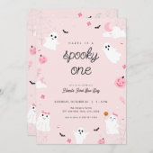Roze Spooky One First Birthday Party Uitnodiging (Voorkant / Achterkant)