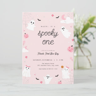 Roze Spooky One First Birthday Party Uitnodiging
