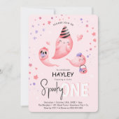 Roze Spooky ONE Ghost Girl Halloween 1ste verjaard Kaart (Voorkant)