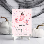 Roze Spooky ONE Ghost Girl Halloween 1ste verjaard Kaart