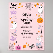Roze Spooky One Halloween 1e Verjaardag Welkom Poster (Voorkant)