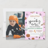 Roze Spooky One Halloween Ghost 1st Birthday Foto Kaart (Voorkant)