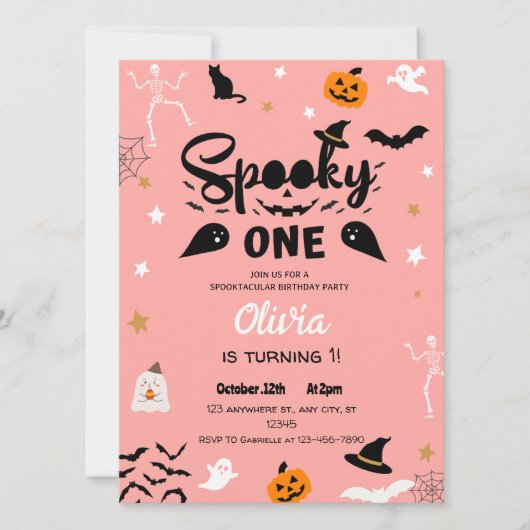 Roze Spooky One Halloween Verjaardagsuitnodiging Kaart (Voorkant)