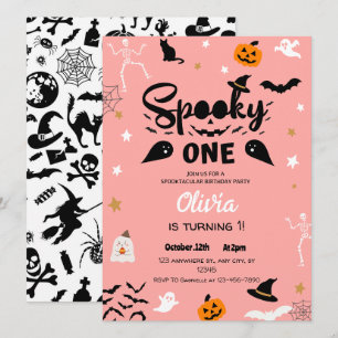 Roze Spooky One Halloween Verjaardagsuitnodiging Kaart