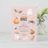 Roze Spooky One Halloween Verjaardagsuitnodiging Kaart (Staand voorkant)