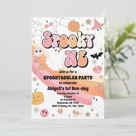 Roze Spooky One Halloween Verjaardagsuitnodiging Kaart (Staand voorkant)