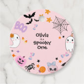 Roze Spooky One Schattige Ghost Halloween 1st Birt Bedankjes Labels (Voorkant)