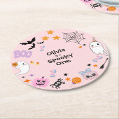 Roze Spooky One Schattige Ghost Halloween 1st Birt Ronde Kartonnen Onderzetter (Gebogen)