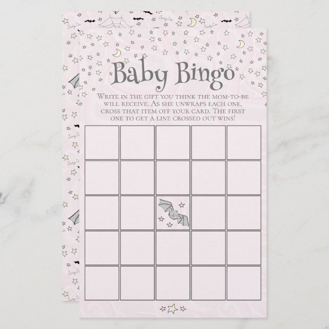 Roze Spooky Schattige Baby Bingo Baby shower Spel (Voorkant / Achterkant)