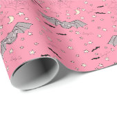 Roze Spooky Schattige Bats Halloween Cadeaupapier (Rol Hoek)