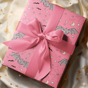 Roze Spooky Schattige Bats Halloween Cadeaupapier