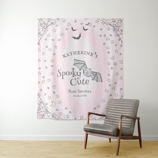 Roze Spooky Schattigee Halloween Baby shower Achte Wandkleed (In situ)