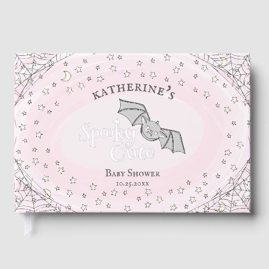 Roze Spooky Schattigee Vleermuizen Halloween Baby  Gastenboek (Voorkant)