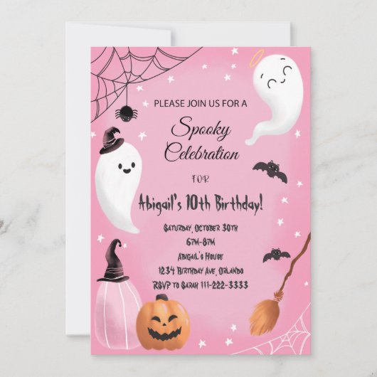 Roze Spooky Viering Halloween Verjaardag Uitnodige Kaart (Voorkant)