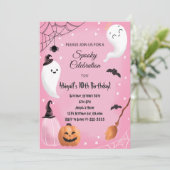 Roze Spooky Viering Halloween Verjaardag Uitnodige Kaart (Staand voorkant)