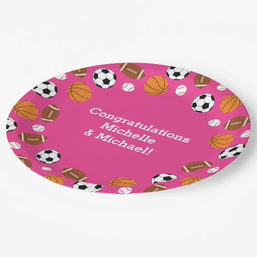 roze sport Baby shower meisje Papieren Bordje (Gekanteld)