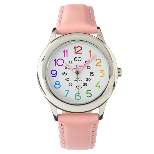 Roze Sport Horloge voor Meisjes Gelabelde Handen (Voorkant)