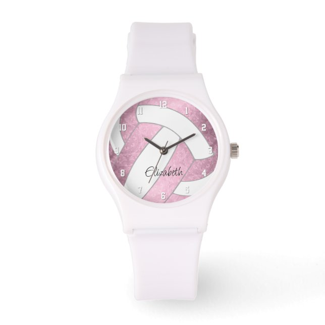 roze sportcadeaus volleyball wa horloge (Voorkant)