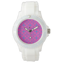 Roze Sportief horloge: Magenta: Helderblauwe Stipp