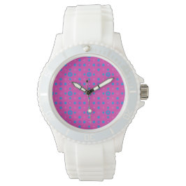 Roze Sportief horloge: Magenta: Helderblauwe Stipp Horloge