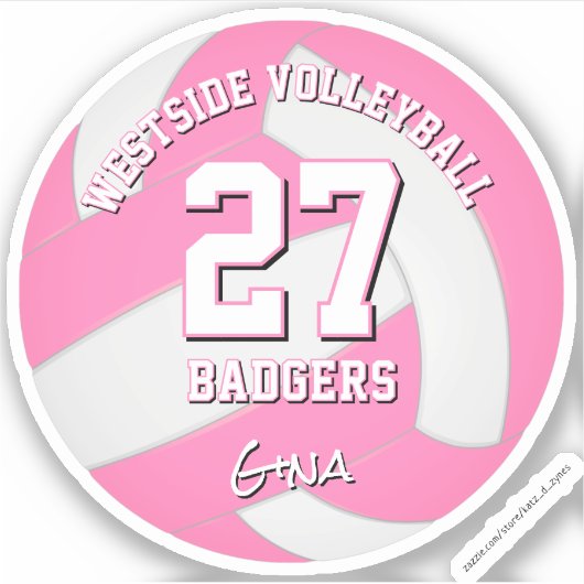 Roze sportteam kleurt volleybalspeler sticker (Voorkant)