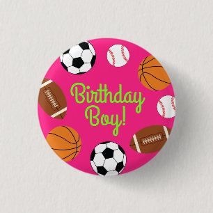 Roze Sportverjaardagsfeestje Ronde Button 3,2 Cm