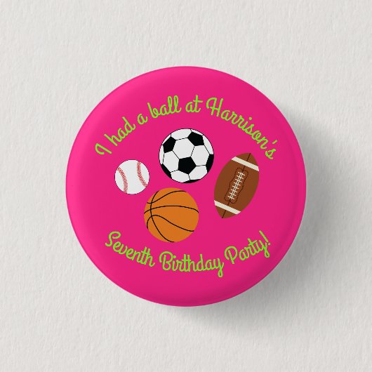 Roze Sportverjaardagsfeestje Ronde Button 3,2 Cm (Voorkant)