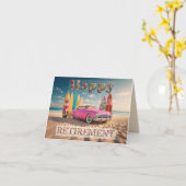 Roze sportwagen Happy Retirement Kaart (Gele Bloem)