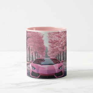 Roze sportwagen Kersenbloesem koffiemok   Luxe Mok