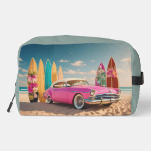 Roze sportwagen surf board vakantie toilettasje