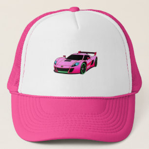 Roze sportwagenillustratie met modern ontwerp trucker pet