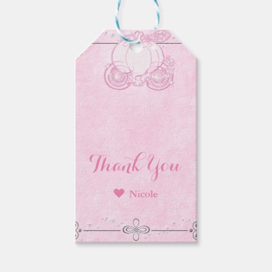 Roze Sprankelende Assepoester Carriage Party Favor Cadeaulabel (Voorkant)