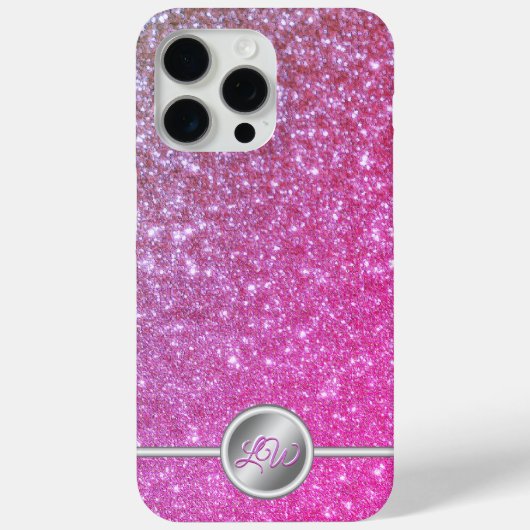 Roze sprankelende glitter monogram telefoonhoes Case-Mate iPhone case (Achterkant)