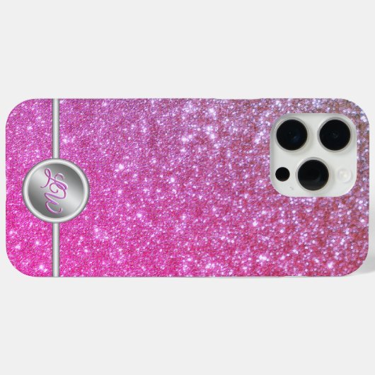 Roze sprankelende glitter monogram telefoonhoes Case-Mate iPhone case (Achterkant (horizontaal))