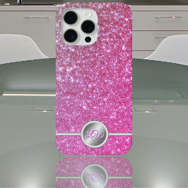 Roze sprankelende glitter monogram telefoonhoes iPhone 15 pro max hoesje