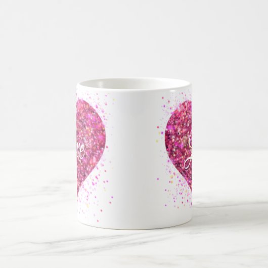 Roze sprankelende pailletten hart liefde valentijn koffiemok (Center)