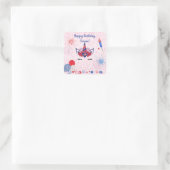 Roze sprankelende patriottische eenhoorn, vierkante sticker (Tas)